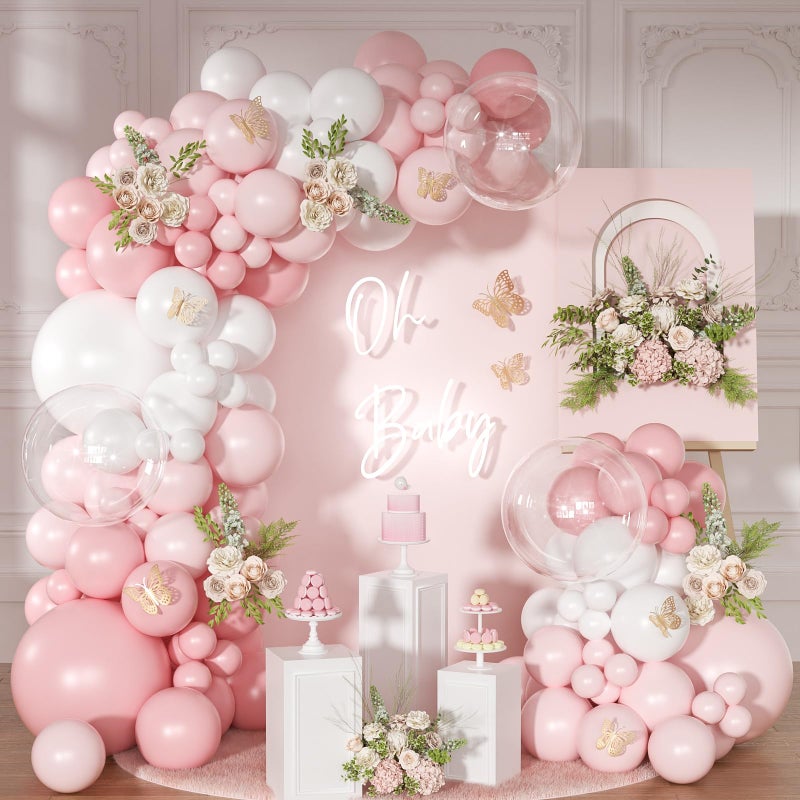 NUTTYBASH Light Pink Balloon Arch Kit, 126Pcs Baby Pink and White Balloon Garland Kit for Wedding Birthday Baby Shower Gender Reveal Bridal Shower Party Decorations - Image 1